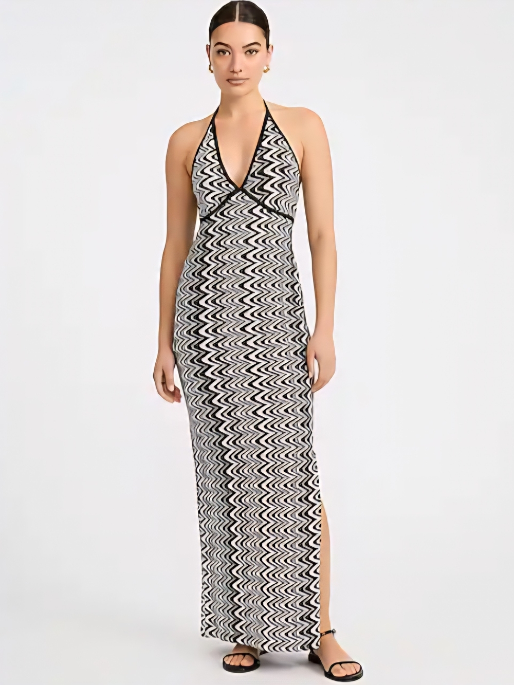 Express Crochet Halter V-Neck Sleeveless Maxi Sheath Dress